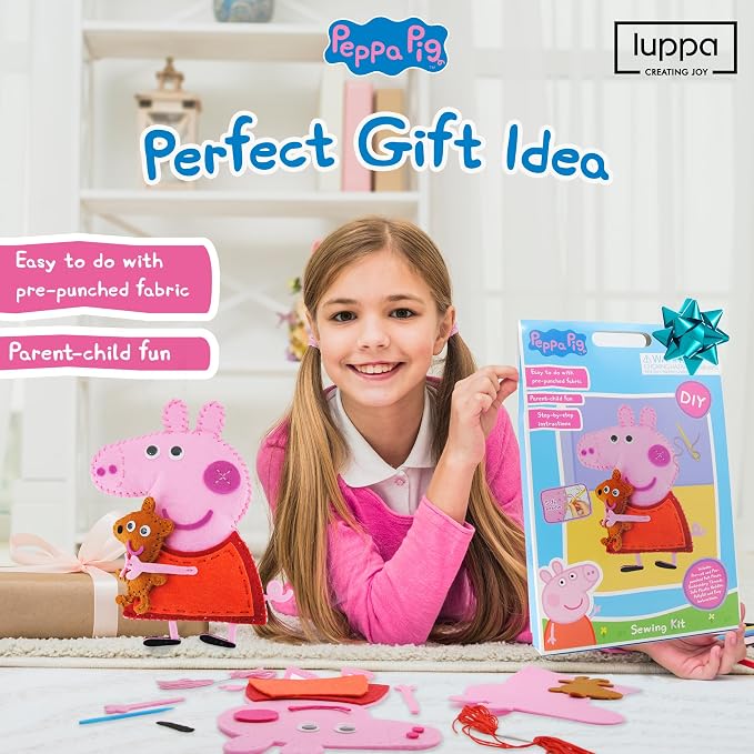 My First Sewing Kit for Kids – Peppa Pig Beginner Kids Easy DIY Projects Peppa Pig & Peppa's Bear, Complete Arts & Crafts Set with Instructions & Felt – Girls, Boys Learning to Sew & Embroider