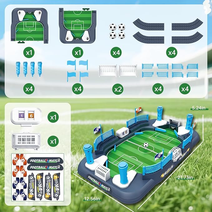 Mini Soccer Board Game for Kids Ages 6-12 Tabletop Foosball Toy Gift | Mini 4-Flipper Foosball Toy, 2 Player Indoor Battle Game with Built-in Score Keeper, Interactive Family Game Night Toy