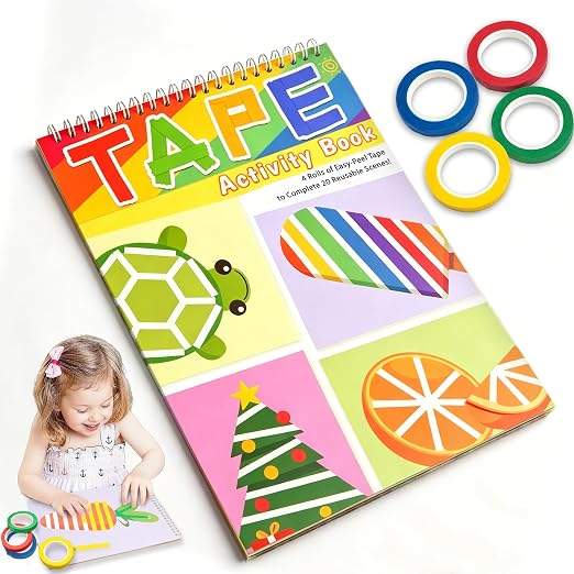 Tape Activity Books for Kids Age 3-5, Airplane Essential Travel Toys Road Trip Activities for Toddlers Preschool Classroom Must Have Supplies Quiet Car Ride Toys Girl Gifts for Kid Boy Toy Family Game