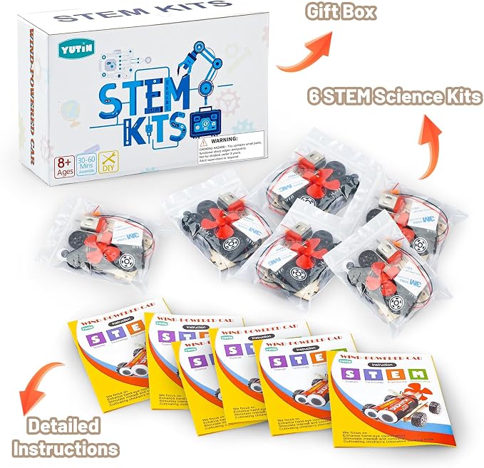 STEM Science Kits for Kids Age 8-12, 6 Set Wind-Powered Cars Building Kit | Science Experiments 6-8 8-10, Wood Crafts for Boys Girls STEM Toys, School Classroom Return Gifts for 8 9 10 12 13 Year Old