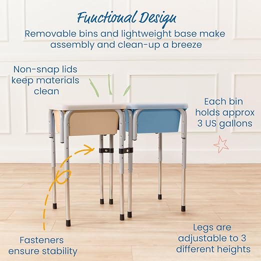 ECR4Kids 2-Station Sand and Water Adjustable Play Table, Sensory Bins, Sand/Powder Blue | Durable plastic/steel, GREENGUARD Gold Certified, 3-5 years, 80 lb capacity, adjustable legs, easy-lift lids, indoor/outdoor