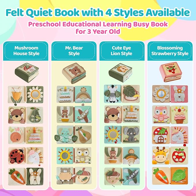 Personalized Montessori Felt Busy Book, Toddlers Quiet Book w/Name | Preschool Early Learning Educational Book for Kids Age 2 3 4 5 6 Years, Kids Gifts for Birthday Easter Thanksgiving Christmas