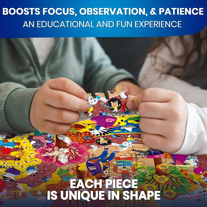 100 Piece Puzzles for Kids Ages 6-8 - 4 Jigsaw Kids Puzzles Ages 4-6 | Search and Find Animals and Construction Vehicles - Kids Puzzles Ages 5-8 - Educational Game Toy for Children Ages 8-10