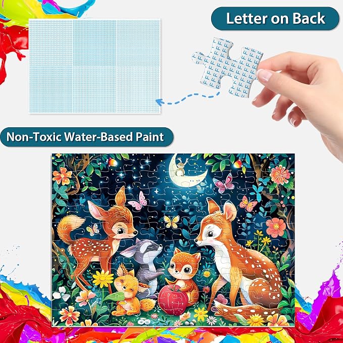 Biarek Puzzles for Kids Ages 4-8, 100 Piece Jigsaw Puzzle for Kids Ages 6-8, Cute Deer Animal Forest Puzzle for Kids Ages 4-6, Educational Learning Toys and Birthday Gifts for Boys and Girls