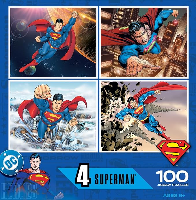 MasterPieces Puzzle Set - 4-Pack 100 Piece Jigsaw Puzzle for Kids - Superman 4-Pack - 8"x10"