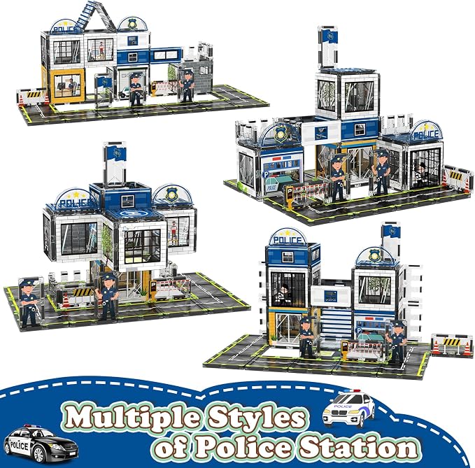 AFUNX Police Station Magnetic Tiles Building Set for Kids Ages 3+ | Strong Magnets, Compatible with Major Magnetic Tile Brands, Police Pretend Play, Creative Building,Gift Ready