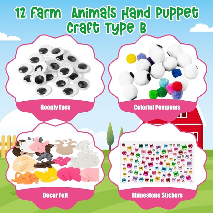 WATINC Hand Puppet Making Kit, Felt Sock Puppet Toys for Kids (Farm B) | 6 Styles, Make Your Own Storytelling & Role Play Crafts, Creative Group Activity, Party Favors & Gifts for Kids Ages 4-8