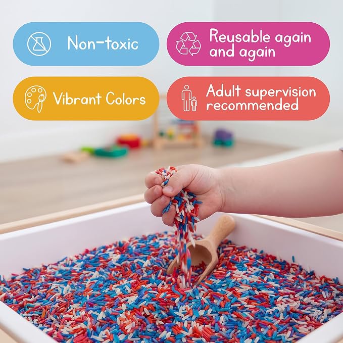 Red White and Blue Sensory Play Rice for Kids, 2 lbs – Patriotic Sensory Bin Filler for Scooping, Pouring, Sorting & Creative Play – Perfect for Sensory Tables and Fine Motor Play – Ages 3+