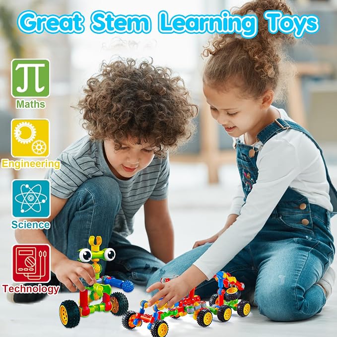 Qirptey Kids STEM Building Toys for 3 4 5 6 7 8+ Year Old Boy Birthday Gift | 125 Pcs Preschool Classroom STEM Activities, Portable Storage Box, Educational Engineering Creative Games, Gift for Ages 3+