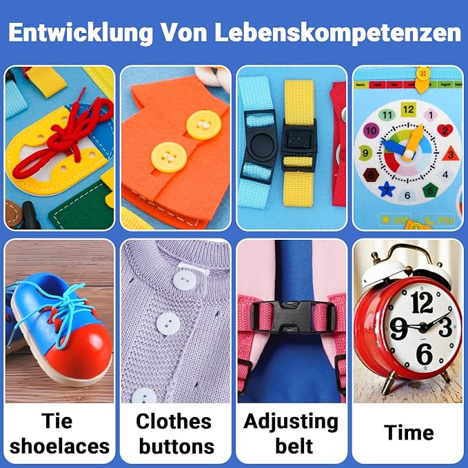 MEGRANATE Montessori Busy Board, Busy Book Educational Learning Toys for Kids Quiet Book Activity Books Fine Motor Skills Toys for 3+ Year Old Kids (Blue)