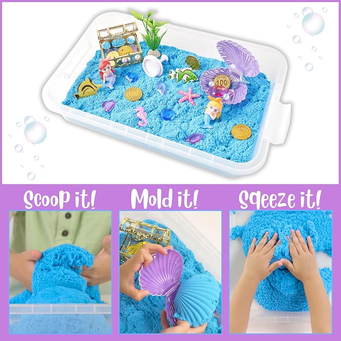 38 PCS Mermaid Sensory Bin with 2 lb Magic Sand, Ocean Molds & Treasure Accessories – Creative Sand Play Gift for Girls Ages 3–8