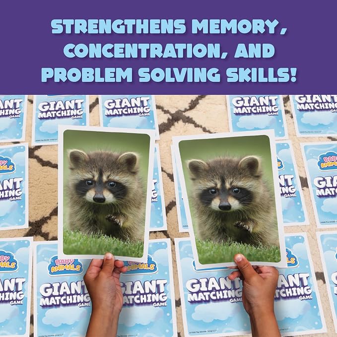 Giant Matching Game Baby Animals - Summer Toys - Game Night - Travel Games - Memory, Learning Game - Jumbo Playing Cards - Card Game for Kids and Adults -Ages 3+