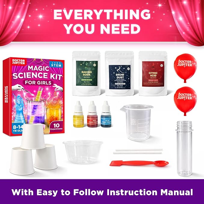 Doctor Jupiter Girls' Magic Science Experiments Kit for Kids Ages 8+ | Magic Tricks, Science Kits for Kids Ages 8-12, Birthday Gift Ideas for Girls 8, 9, 10, 11, 12 Year Olds, STEM Educational Toy