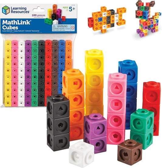 Learning Resources MathLink Cubes - Set of 100 Cubes, Ages 5+ Kindergarten, STEM Activities, Math Manipulatives, Homeschool Supplies, Teacher Supplies | Linking Cubes, Classroom Essentials, Kids Counting Blocks for Classroom, Math Manipulatives Kinderg...