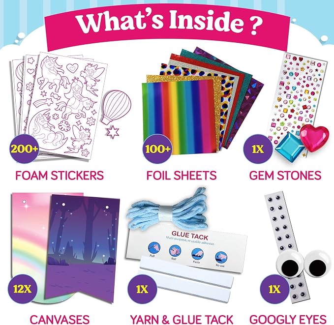 Funcils Foil Art Craft Kit - Unicorn & Princess Sticker Activity for Kids | Toddler Arts & Crafts, No Mess Kids Travel Toys, Games, Fun Birthday Gifts for Boys & Girls Ages 4, 5, 6, 7, 8, 9 Year Old