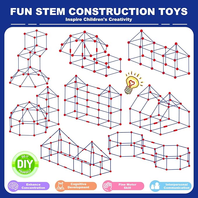 Fort Building Kit for Kids 4-8 8-12, 140 Pcs STEM Building Toys, Kids Fort | DIY Castles Play Tent Tunnels,Ultimate Creative Set for Indoor Outdoor, Christmas Birthday Gifts for Age 4 5 6 7 8 9 10 11 12