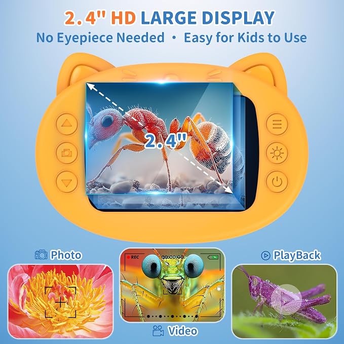Kids Handheld Digital Microscope 1000X: Science Gift Kit STEM Toy Ages 5-13 | 8GB SD Card for Photo/video, Rechargeable, 2.4" Screen, 8 LEDs, Portable Magnifying Glass Pocket Miniscope for Girls Boys