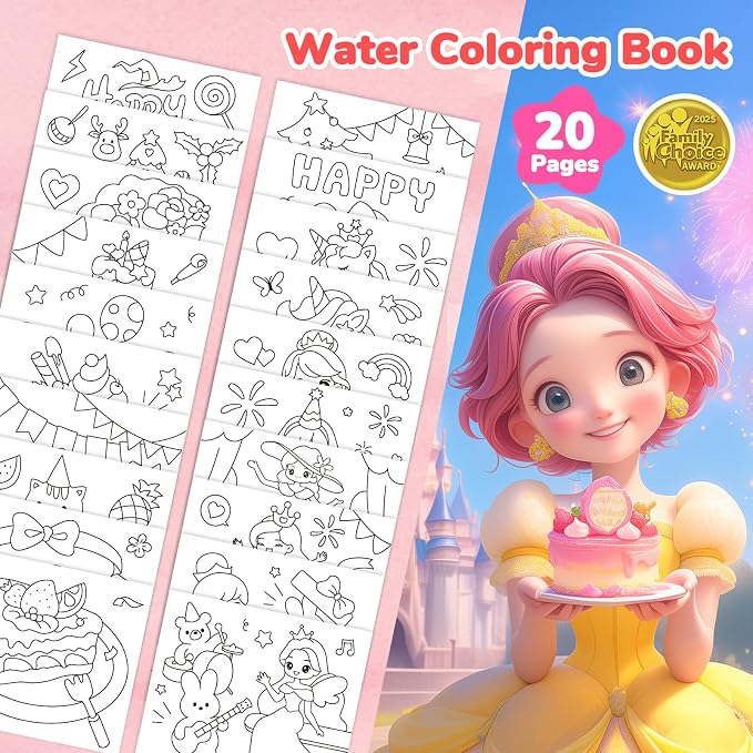 JoyCat Paint with Water Coloring Books for Toddlers (Party) | Watercolor Painting Set for Kids Ages 3-5 & 4-8, Arts & Crafts Drawing Activity Travel Toy, Birthday Gifts for Boys & Girls