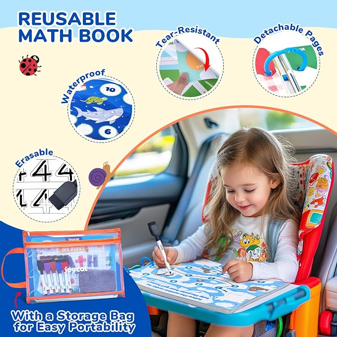 JoyCat Math Busy Book for Toddlers Reusable Preschool Workbook for Ages 3–8 | with 10 Dry-Erase Markers, Number Tracing & Counting Activity Book for Kids, Kindergarten Learning Activities, Travel-Ready