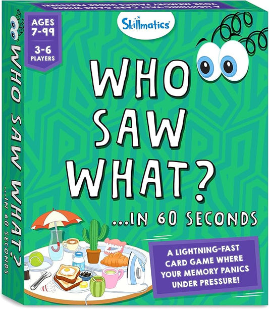 Skillmatics Who Saw What? in 60 Seconds – Memory Card & Board Game for Kids | Fast-Paced Fun for Family Game Night, Quick-Thinking Party Game for Kids,Teens & Adults, Gift for Ages 7, 8, 9 & Up