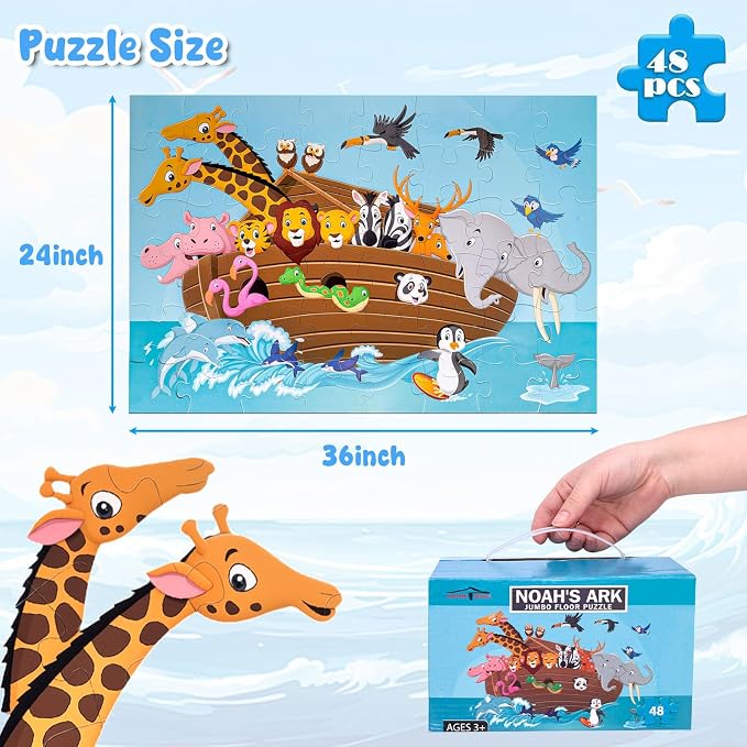 LovesTown 48PCS Floor Puzzles, Jumbo Animal Puzzles, Large 3x2 FT | Puzzle with Vibrant Animal Illustrations, for Todders, Family Game Night, Preschool Classroom, and Group Activities