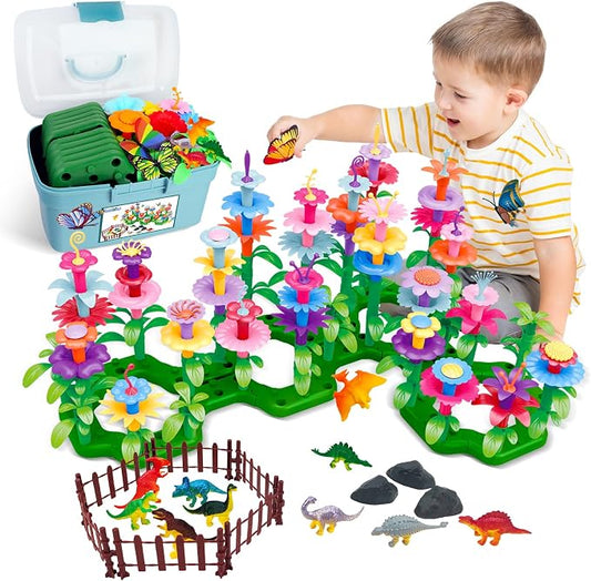 Toys Gifts for Age 2 3 4 5 6,167 PCS Dinosaur Flower Garden Building Blocks | STEM Fine Motor Skill Stacking Games for Toddlers, First 1st Birthday Gifts for Preschool Kids Boys Girls 2+ Years Old