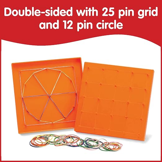 edxeducation Double-Sided Geoboards, Set of 6 with Rubber Bands | 5 x 5 Grid/12 Pin Circular Array, Math Resources, Fine Motor Skills for Kids