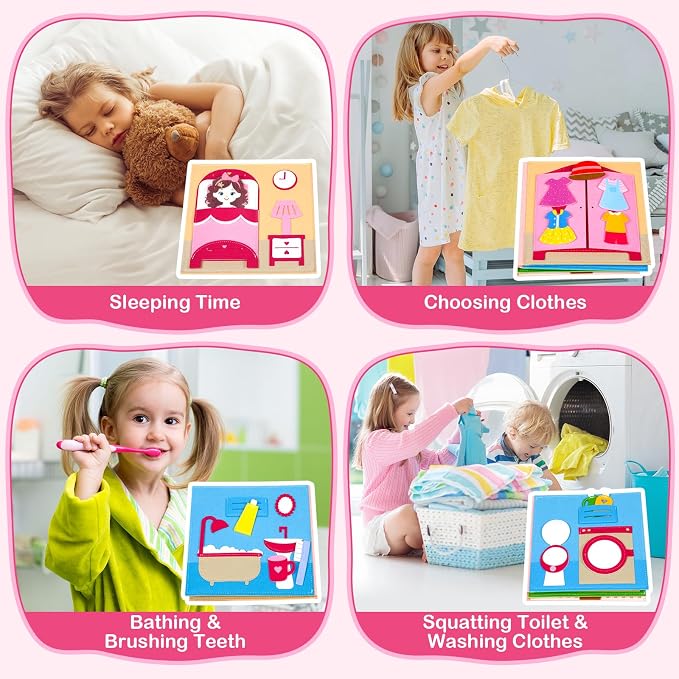 Montessori Busy Book Toddler 2-4 3-5 Birthday Gift Girl Toys Boy Travel Toy | Felt Busy Board Book Pretend Play Car Airplane Travel essentials Toys Kids Educational Sensory Activity Board Open Ended Toys