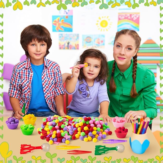 EZdhuawuse Summer Insects Sensory Bin Fillers Toys - Summer Party Gift 268Pcs Color Counting Sorting Fine Motor Toys Set for Kids, Felt Dragonfly Butterfly Pom Poms Cups Clips for Preschool Education