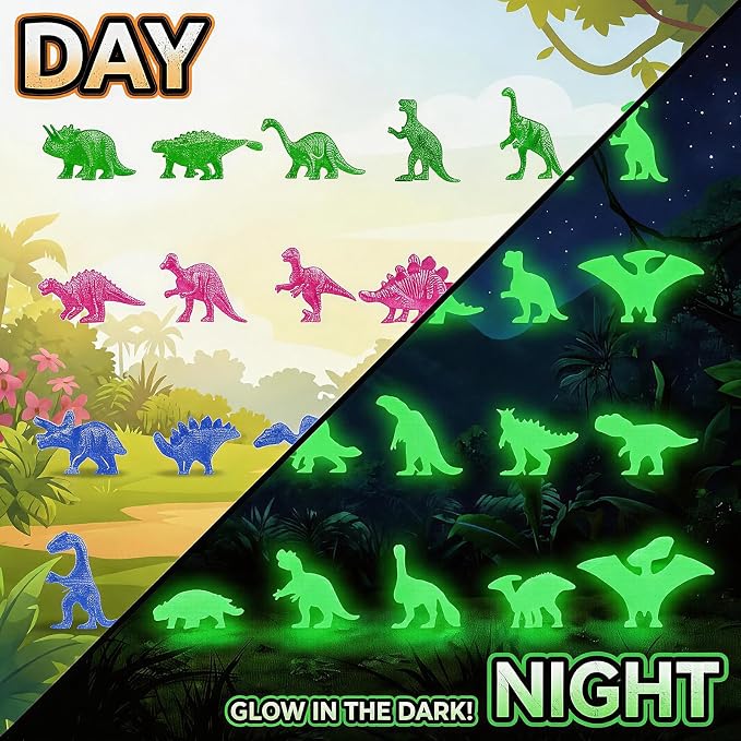 24 Glow in The Dark Dinosaur Eggs, Excavation Kit with Magnifier | Dig Kit Toys for Kids, Easter Basket Stuffers, Science STEM Party Favor Gifts for Boys Girls Age 3 4 5 6 7 8 9 10 + Years Old