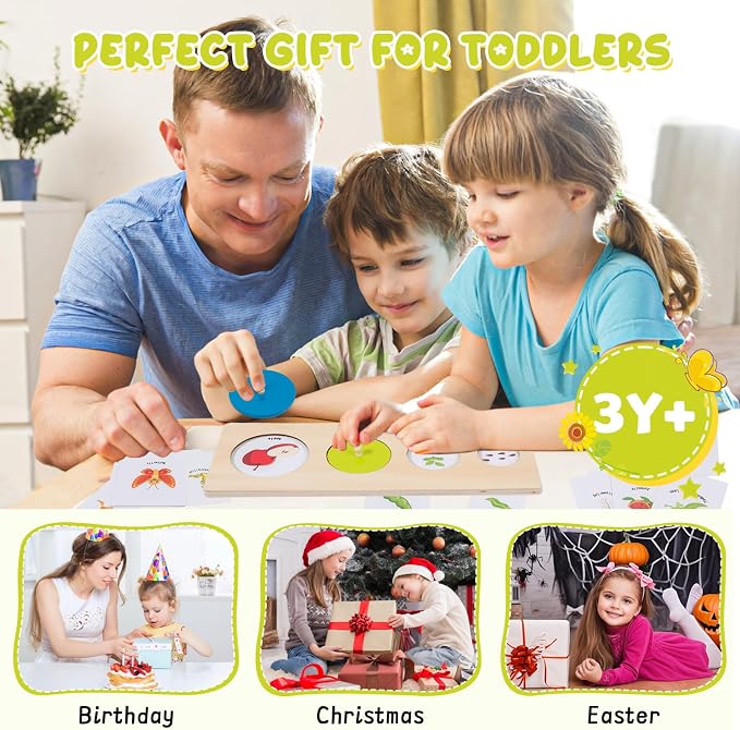 Wooden Circle Peg Puzzle with Mirror & 8 Life Cycles,First Baby Knob Puzzle | 32 Learning Cards for 8 Animal & Plant Life Cycles,Peekaboo Mirror Puzzle for Toddlers 1-3,Montessori Preschool Learning Toy