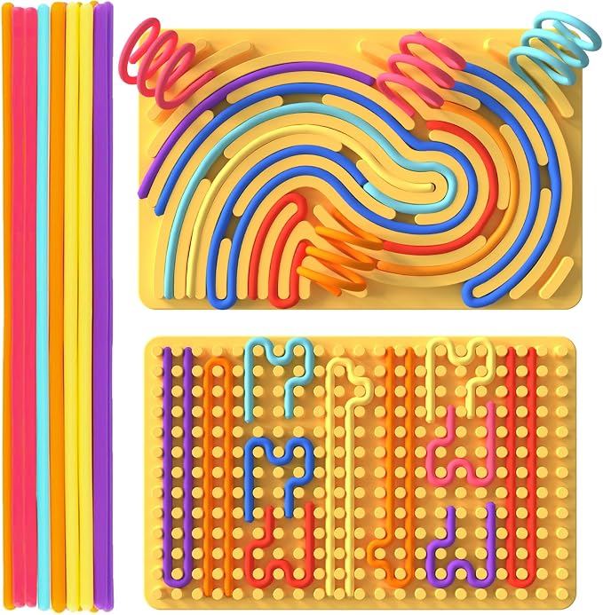 Sensory Activity Board, Sensory Fidget Toys for Kids Adults, Stress Relief | Quiet Sensory Toys, Fidget Toys for Adults and Kids, 14 Colorful Strings, Screen-Free Travel Activity for Car and Airplane