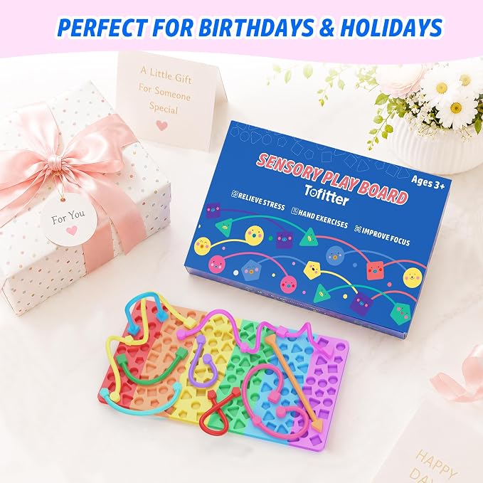 Sensory Activity Board, Fidget Toys for Kids & Adults with Shape Matching, Quiet Busy Board for Travel, Airplane, Car & Classroom, Calming Sensory Toy for Focus & Relaxation, Autism & ADHD Support