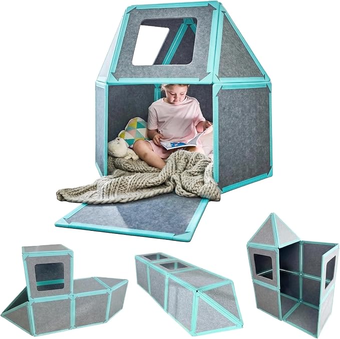 Superspace Giant Magnetic Fort Building Panels - The Little Set, Turquoise, 16 Panels, Life-Size Magnetic Tiles for Kids, Build Forts Castles Nooks, Eco-Felt STEM Toy Ages 3+, Indoor & Outdoor
