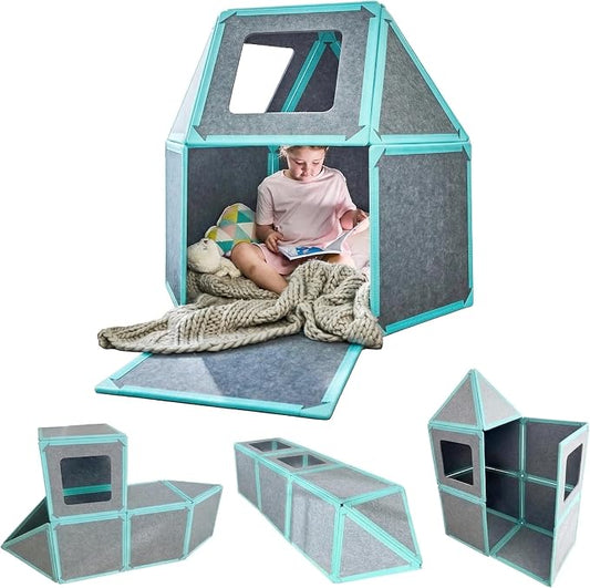 Superspace Giant Magnetic Fort Building Panels - The Little Set, Turquoise, 16 Panels, Life-Size Magnetic Tiles for Kids, Build Forts Castles Nooks, Eco-Felt STEM Toy Ages 3+, Indoor & Outdoor