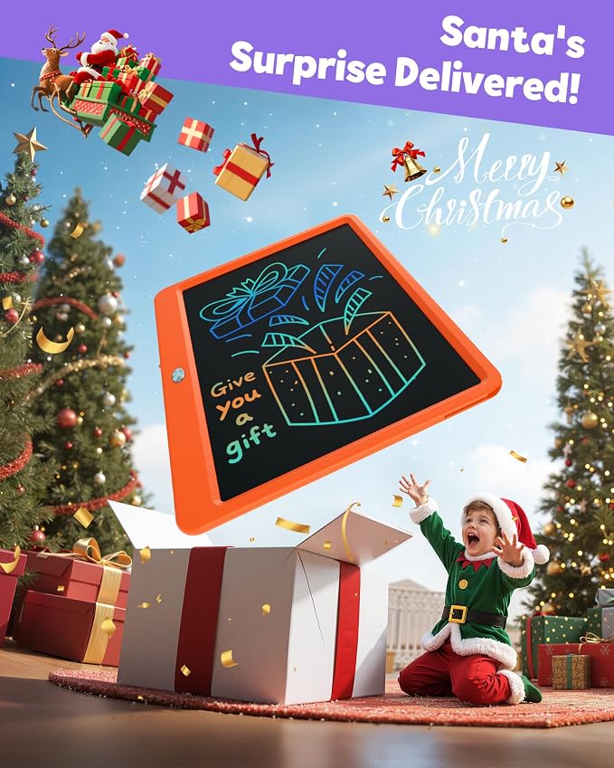 12 Inch LCD Writing Tablet for Kids, Coloring Drawing Pad, Mess Free Doodle Board, Airplane Travel Toys for Boys and Toddlers, Road Trip Essentials, Gifts for 3-8 Year Old Girls (Orange)