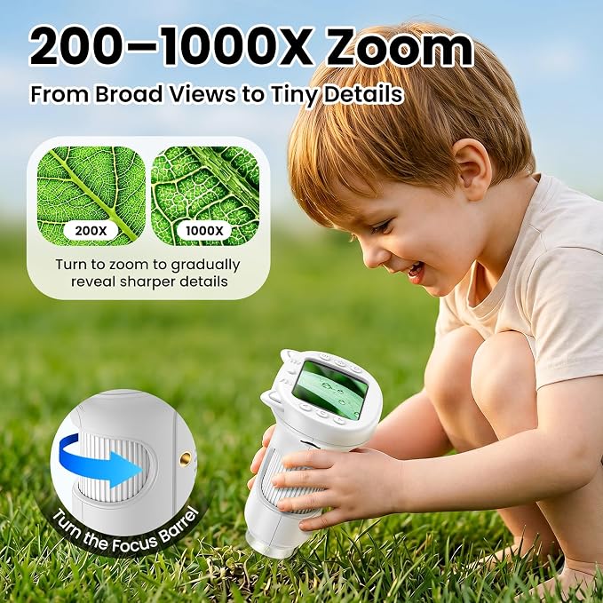 Alotwan Handheld Kids Microscope, Digital 1000X Miniscope, HD 2.4" Screen