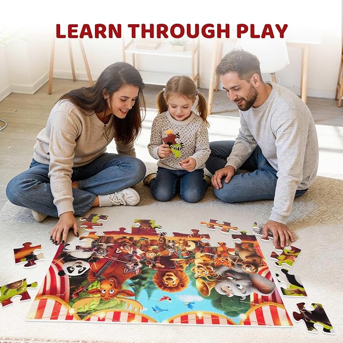 BenBen Floor Puzzles for Kids, 2 x 3 Feet 48 Pieces Forest Animals Puzzles | Extra-Thick Large Piece Jumbo Jigsaw Puzzle for Toddlers Ages 4-6, Preschool Educational Toys with Storage Box for Girls Boys