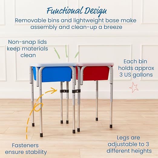 ECR4Kids 2-Station Sand and Water Adjustable Play Table, Sensory Bins, Blue/Red | Durable plastic/steel, GREENGUARD Gold Certified, 3-5 years, 80 lb capacity, adjustable legs, easy-lift lids, indoor/outdoor