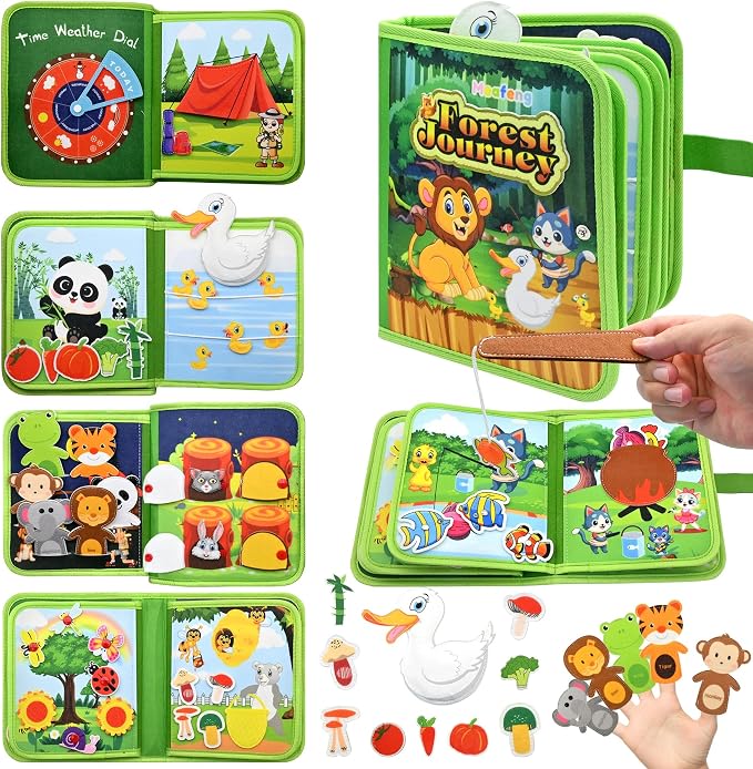 Jungle Educational Book for Toddlers 1-3 - Montessori Quiet Activity & Learning Book with Jungle Animals, Educational Toy for 1 2 3 Year Old Boys Girls, Travel Toy for Airplane & Car Trips