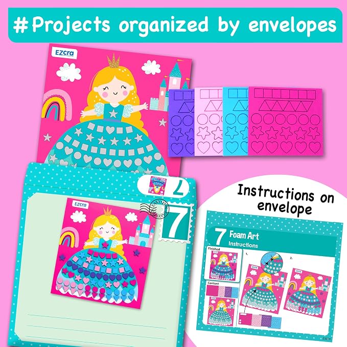 EZCRA Unicorn Craft Box for Kids Ages 4-8 – 21 Projects in 1 | Unicorn Craft Kit for Girls. 21 Craft Projects included. Mess-Free Activity Kit. Birthday Gift for Girls.