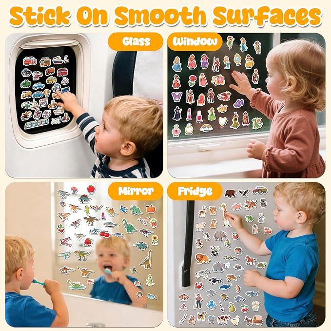 6 Sets Reusable Sticker Books for Toddlers 2-4 Years, Jelly Sticker Book for Kids, Travel Stickers Activity Book Travel Toys for Toddlers