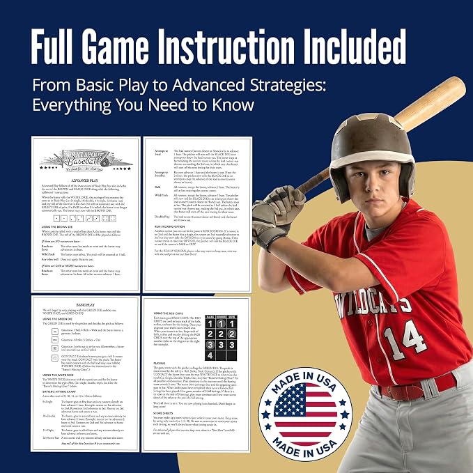 Baseball Gifts for Boys 8-12, Baseball Board Games for Kids and Adults with Dice, Tokens, & Score Pad, Fun Indoor Game with Basic and Advanced Play, Family Friendly Sports Board Game for All Ages