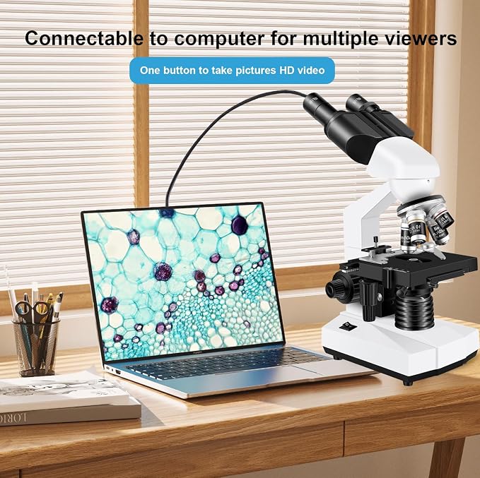 Microscope for Adults WF10x and WF25x eyepieces, 40X-2000X Magnification USB Camera, Microscope for Adults Suitable for Laboratory School (Large Model Binocular Electronic Eyepiece)