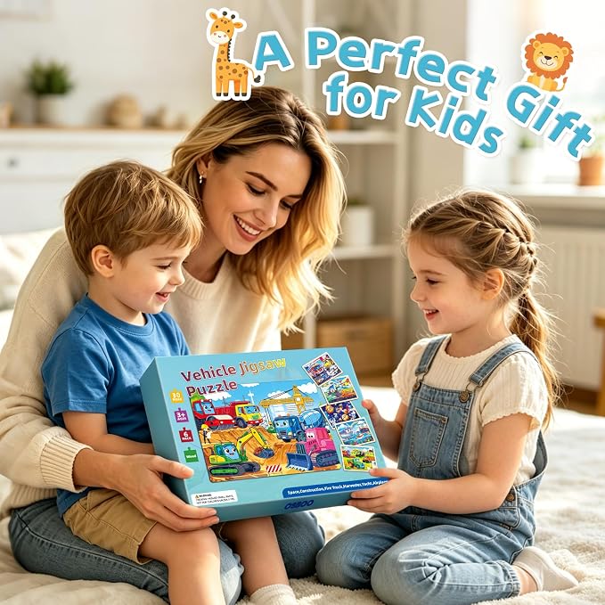 Puzzles for Kids Ages 4-6, 6-Pack 30-Piece Wooden Kids Puzzles | Vehicle Adventure Themes | Educational Puzzles for Kids Ages 3-5, Age-Appropriate Learning Toys, Ages 3+