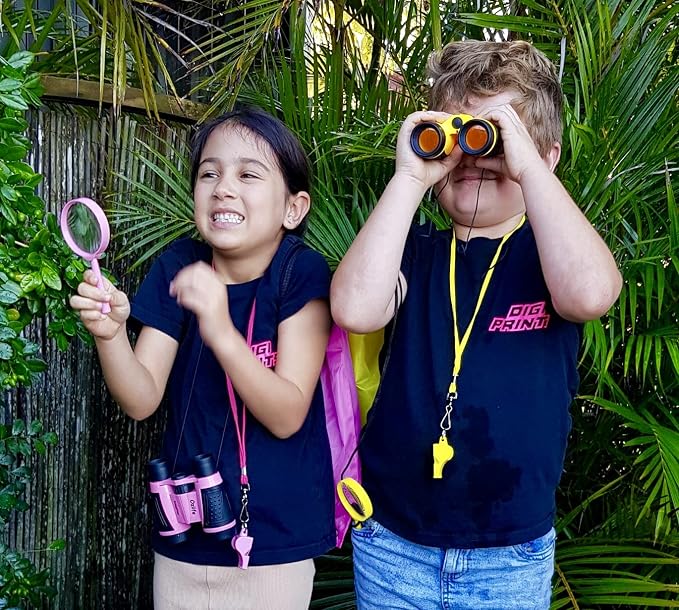Adventure Kidz Pink Outdoor Exploration Kit for Children | Binoculars with Case, Flashlight, Compass, Fox Whistle, Magnifying Glass, Backpack