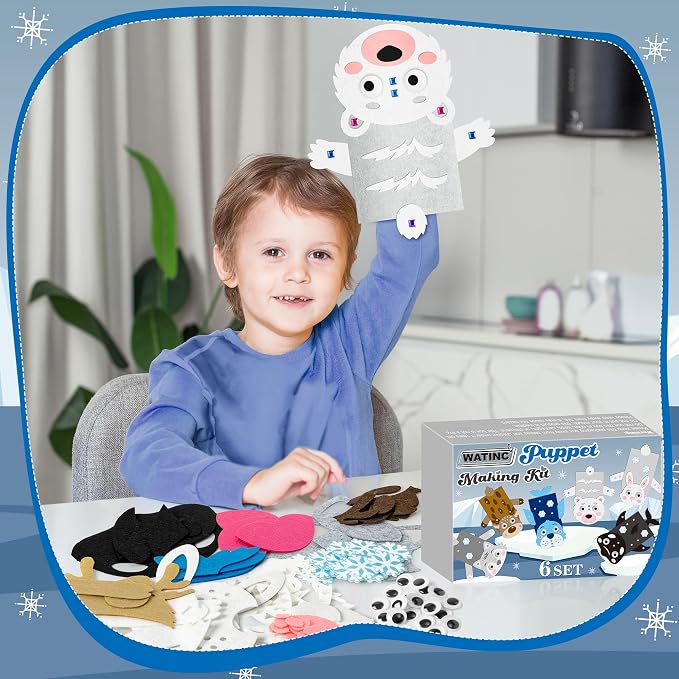 WATINC Hand Puppet Making Kit, Felt Sock Puppet Toys for Kids (Polar A) | 6 Styles, Make Your Own Storytelling & Role Play Crafts, Creative Group Activity, Party Favors & Gifts for Kids Ages 4-8