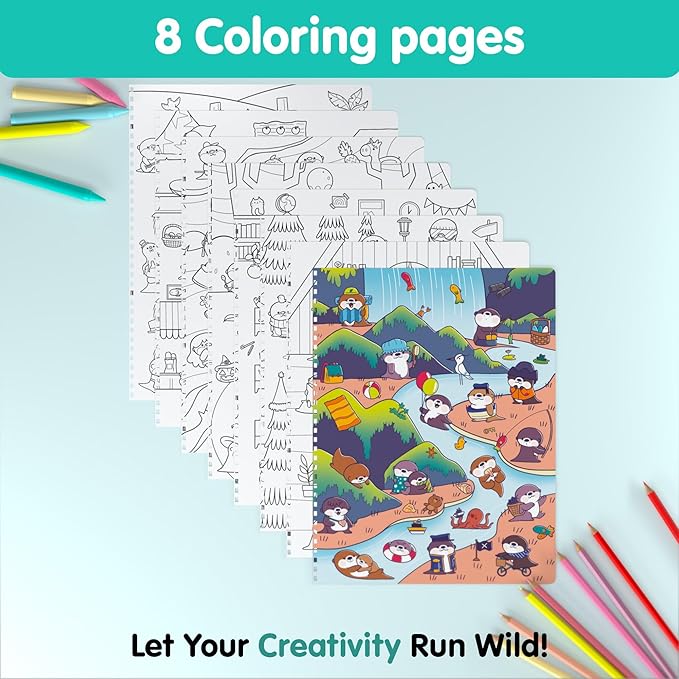 Cupkin Otter Season Coloring & Sticker Activity Book | 300+ Stickers | Spiral-bound kids craft format with 8 scenes, 8 art pages, side-by-side viewing, and an easy-peel design for ages 2–8