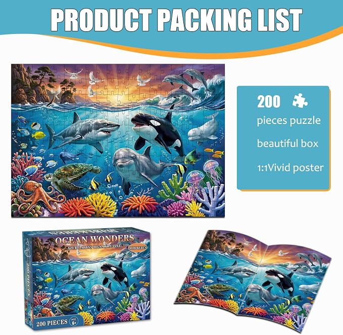 Puzzles for Kids Ages 6-8, 200 Piece Jigsaw Puzzles for Kids-Ocean World | 200 Piece Jigsaw Puzzles for Kids Ages 6-12 Year Old and Adults.Colorful Children Puzzles for Girls and Boys Educational Toys