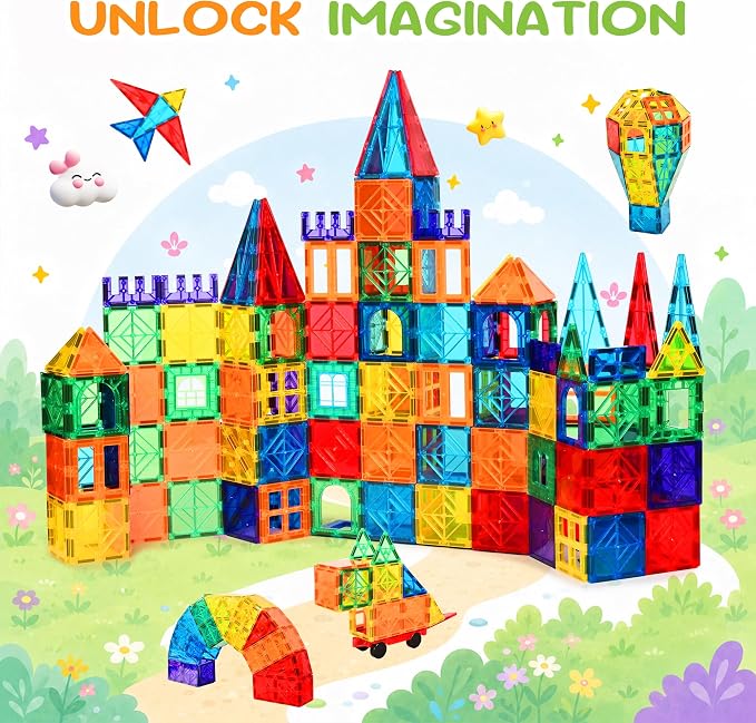 cossy 100 Pcs Magnetic Tiles Magnet 3D Building Blocks Set, Educational Construction Toys for 3+ Year Kids with Magnet Tiles, Educational,Recreational, Conventional
